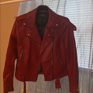 Red faux leather jacket